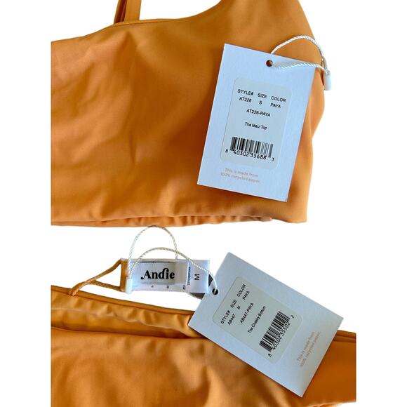 Andie Swim the Maui Top and the Cheeky Bottom Bikini Set Papaya S/M NWT - Picture 5 of 8